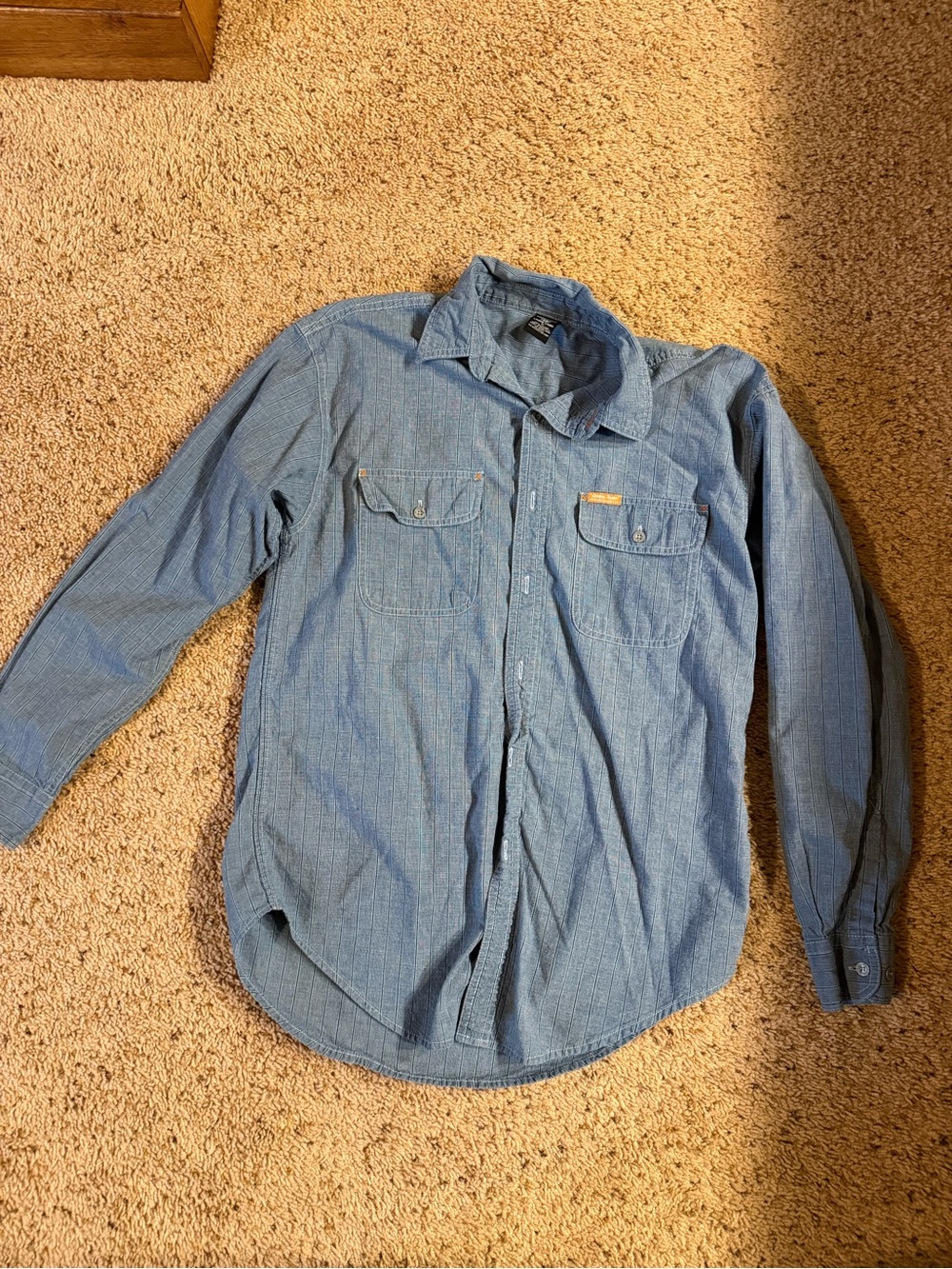 Men's Long-Sleeve Blue Button-Up Work Shirt - Looney Tunes Embroidered